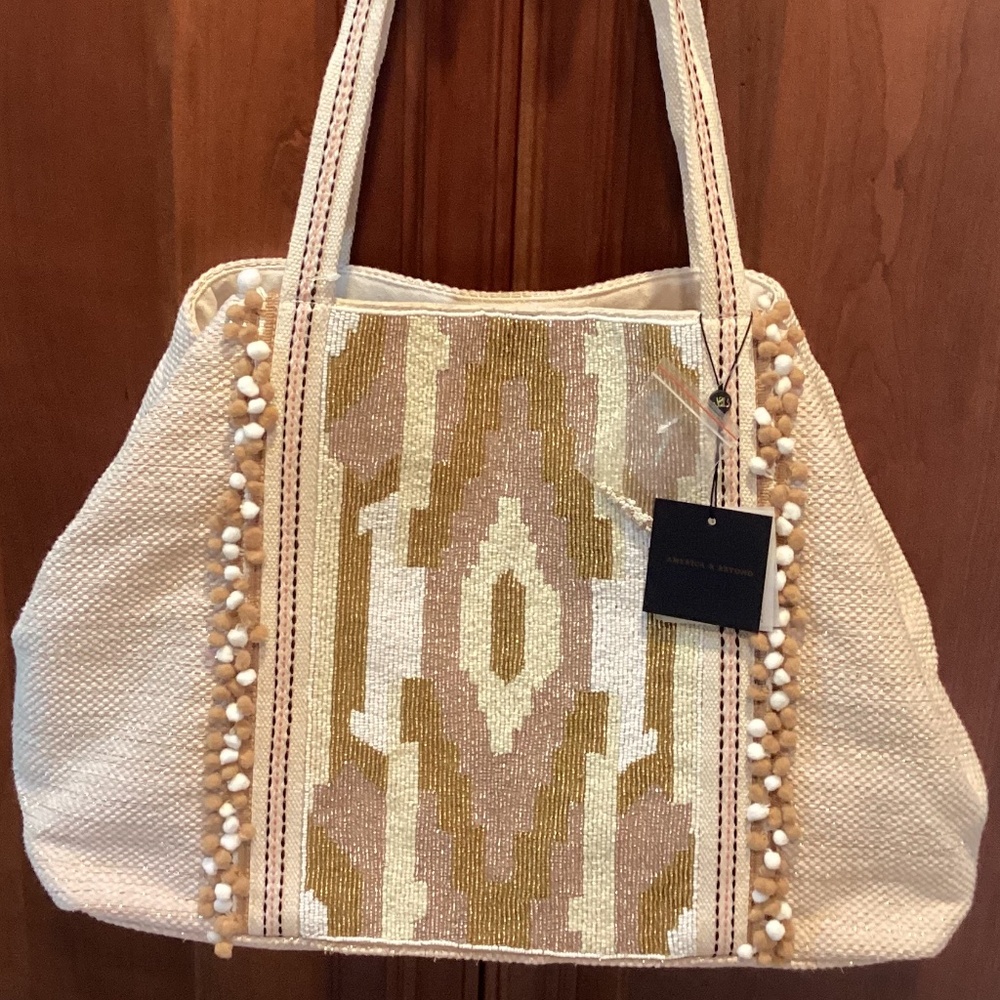 America & Beyond Wild Nights Snake Skin Hand Beaded Large Tote/Beach/Travel Fab - Picture 3 of 13